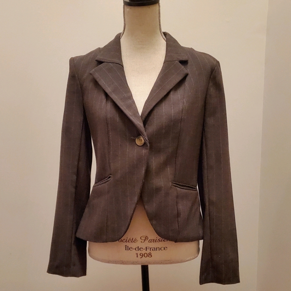 NECESSARY OBJECTS Suit Coat Blazer Brown Stripes M